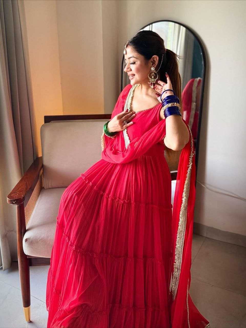 Georgette  Anarkali Long Sleeveless Gown